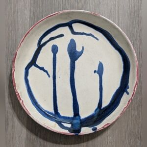 Abstract Blue and Red Ceramic Plate - Preloved